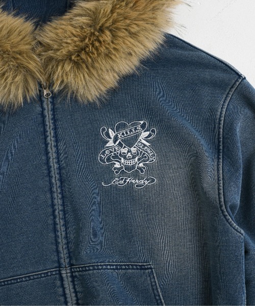 A'GEM9（エージェムナイン）の「A'GEM/9 × .kom 『A'GEM/9/エージェムナイン』 Ed Hardy ニットデニムパーカー（パーカー・メンズ・ブラック/ブルー・FREE）」の20枚目の写真