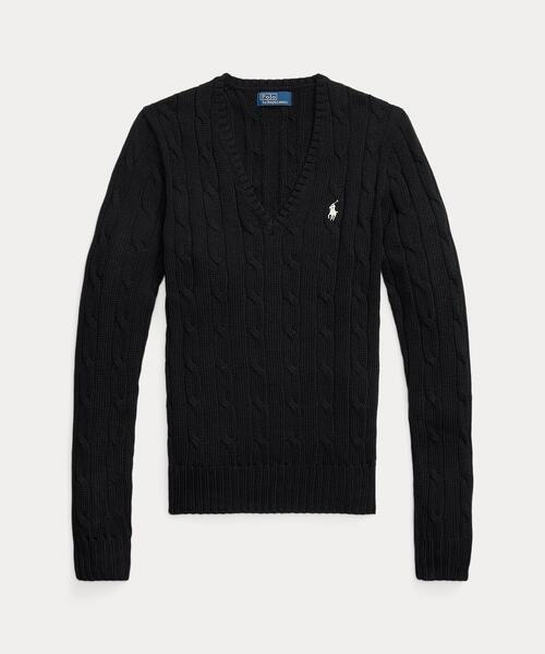 ケーブルニット コットン Vネック セーター（ニット/セーター）｜POLO