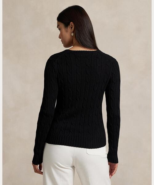 ケーブルニット コットン Vネック セーター（ニット/セーター）｜POLO
