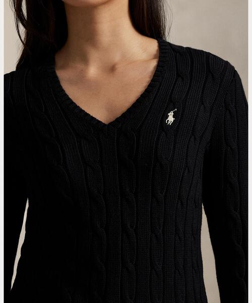 ケーブルニット コットン Vネック セーター（ニット/セーター）｜POLO