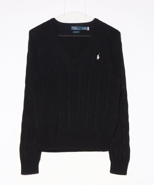 ケーブルニット コットン Vネック セーター（ニット/セーター）｜POLO