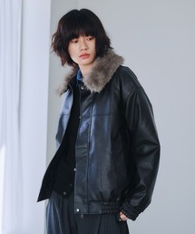 Adoon plain(Ah[v[)2-WAY ARTIFICIAL GRAIN JACKET WITH FUR COLLAR / 2WAY݃t@[u](u])