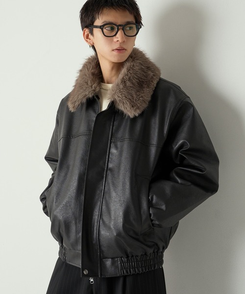 2-WAY ARTIFICIAL GRAIN JACKET WITH FUR COLLAR / 2WAY襟ファー