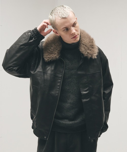 2-WAY ARTIFICIAL GRAIN JACKET WITH FAKE FUR COLLAR / 2WAYフェイク