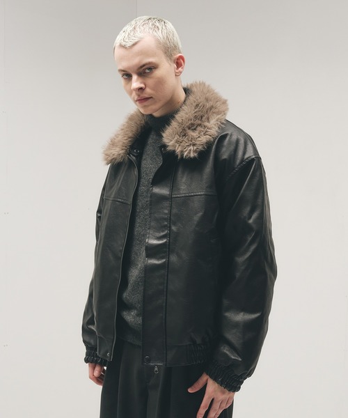 2-WAY ARTIFICIAL GRAIN JACKET WITH FAKE FUR COLLAR / 2WAYフェイク