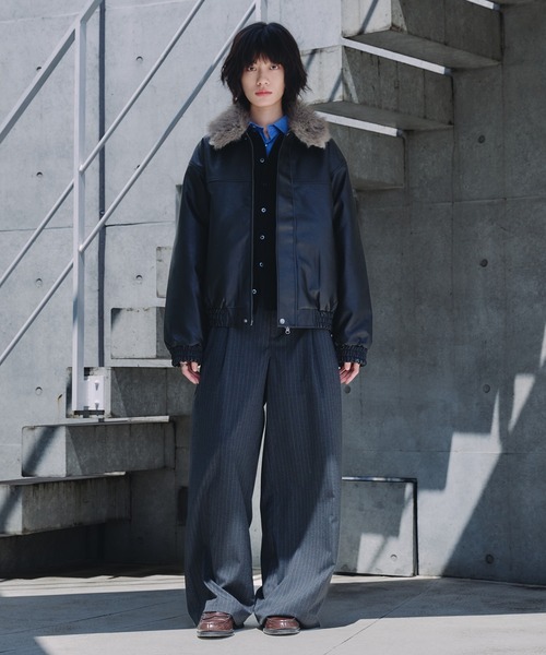 【アガウド/AgAwd】（ボリュームカラーブルゾン）[2317-880732] 2-WAY ARTIFICIAL GRAIN JACKET WITH FUR COLLAR / 2WAY襟ファー