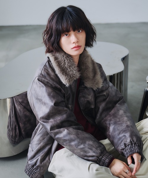 Adoon plain(アドーンプレーン)の「2-WAY ARTIFICIAL GRAIN JACKET WITH FAKE FUR COLLAR / 2WAYフェイクファー合皮ブルゾン(ブルゾン・メンズ・ブラウン/ブラック・LARGE/MEDIUM)」の18枚目の写真