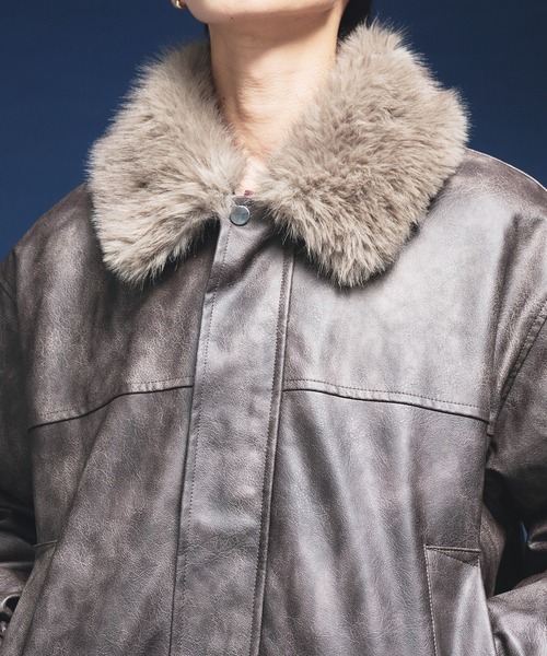 Adoon plain(アドーンプレーン)の「2-WAY ARTIFICIAL GRAIN JACKET WITH FAKE FUR COLLAR / 2WAYフェイクファー合皮ブルゾン(ブルゾン・メンズ・ブラウン/ブラック・LARGE/MEDIUM)」の21枚目の写真