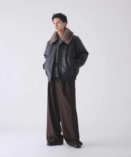 2-WAY ARTIFICIAL GRAIN JACKET WITH FAKE FUR COLLAR / 2WAYフェイク