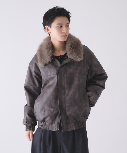2-WAY ARTIFICIAL GRAIN JACKET WITH FAKE FUR COLLAR / 2WAYフェイク