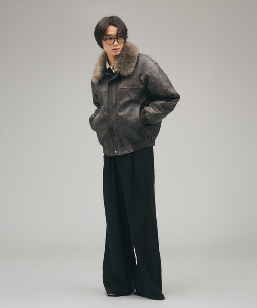 2-WAY ARTIFICIAL GRAIN JACKET WITH FAKE FUR COLLAR / 2WAYフェイク