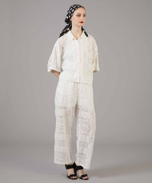 クリンクルクリンクルクリンクル3Dpeacock embroiderypants crinkle crinkle crinkle/クリンクル クリンクル クリンクル】3D