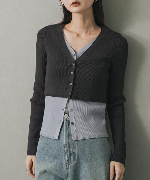 SENSE OF PLACE by URBAN RESEARCH(センスオブプレイスバイアーバンリサーチ)の「ダブルレイヤードカーディガン(カーディガン/ボレロ・レディース・チャコールグレー/ネイビー/キャメル・ONE)」の2枚目の写真