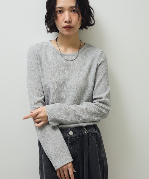 Petit fleur（プチフルール）の「・Petit Fleur コウタクジャガードロンTEE（Tシャツ/カットソー・レディース・ブラック/ブラウン/グレー/アイボリー・FREE）」の3枚目の写真