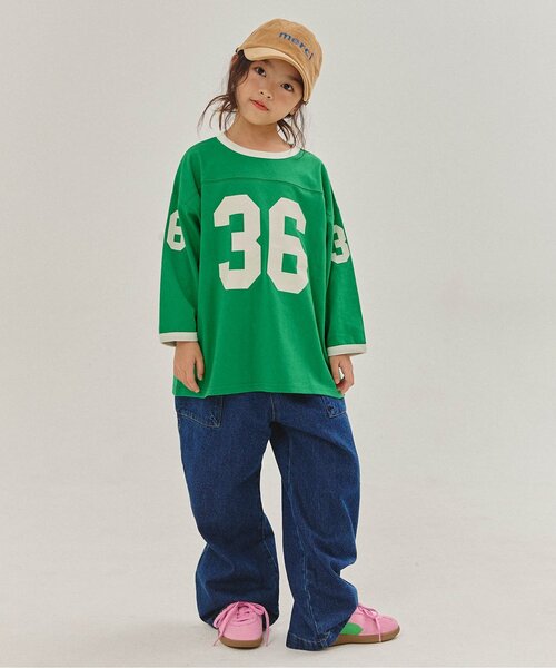 BREEZE（ブリーズ）の「【WEB限定/ジュニア対応】 配色ナンバリング長袖Tシャツ（Tシャツ/カットソー・キッズ・クリーム/グリーン/アイボリー/ネイビー・90/100/110/120/130/140/150）」の9枚目の写真