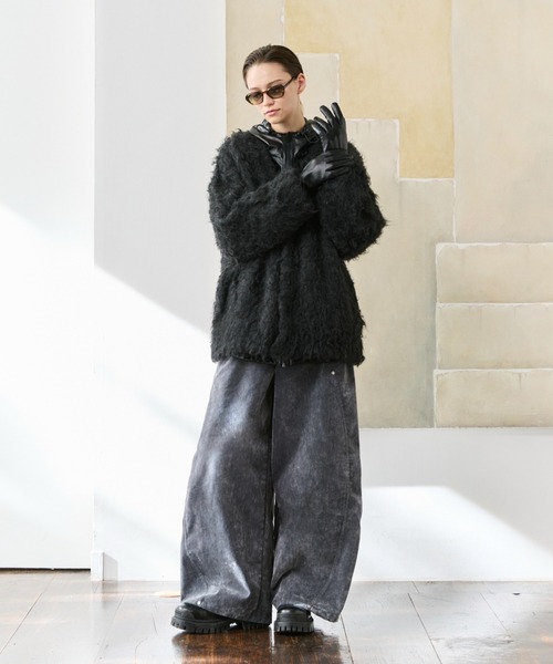 soerte（ソエルテ）の「Suede-Like Flocky Curve Denim/スウェードライクフロッキーカーブデニム（デニムパンツ・メンズ・グレー/ブラウン・0/1/2/3）」の4枚目の写真