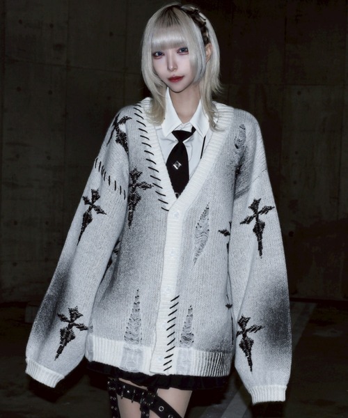 REFLEM クロス 総柄 ニット カーディガン DimMoire REFLEM（レフレム）の「『REFLEM/レフレム』クロス総柄ニット