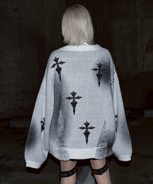 REFLEM/レフレム』顔料加工クロス総柄ニットカーディガン