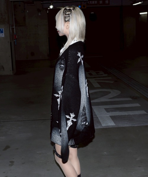 REFLEM/レフレム』顔料加工クロス総柄ニットカーディガン