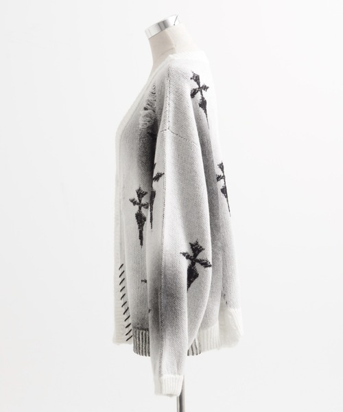 REFLEM/レフレム』顔料加工クロス総柄ニットカーディガン