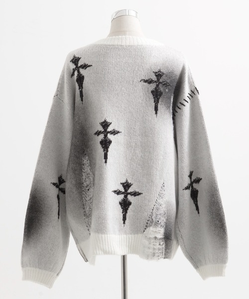 REFLEM/レフレム』顔料加工クロス総柄ニットカーディガン