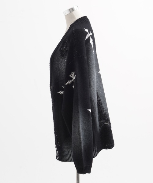 REFLEM/レフレム』顔料加工クロス総柄ニットカーディガン