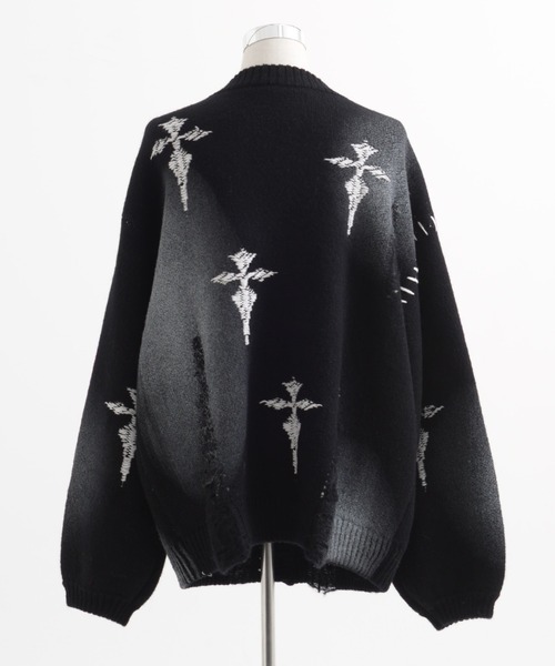 REFLEM/レフレム』顔料加工クロス総柄ニットカーディガン