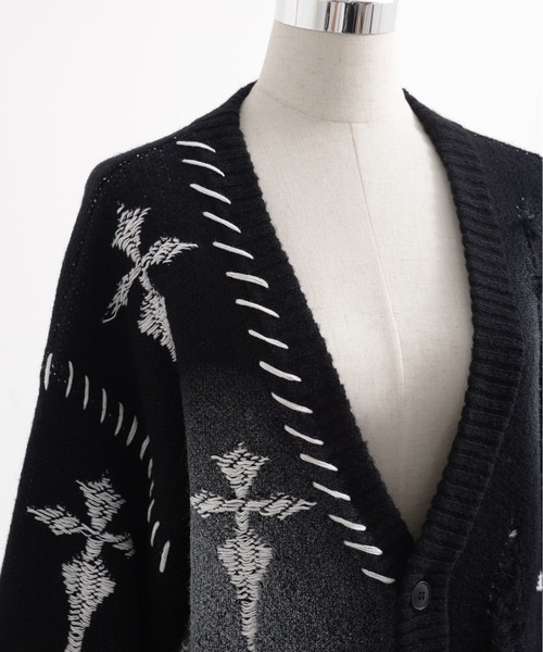 REFLEM/レフレム』顔料加工クロス総柄ニットカーディガン