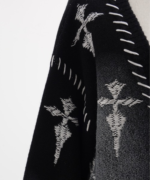 REFLEM/レフレム』顔料加工クロス総柄ニットカーディガン