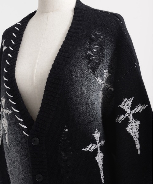 REFLEM/レフレム』顔料加工クロス総柄ニットカーディガン