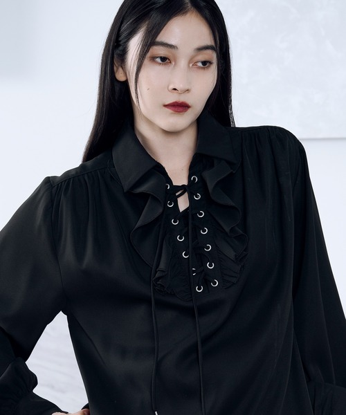 レースアップフリルシャツ（シャツ/ブラウス）｜Ellno Loset（エルノ