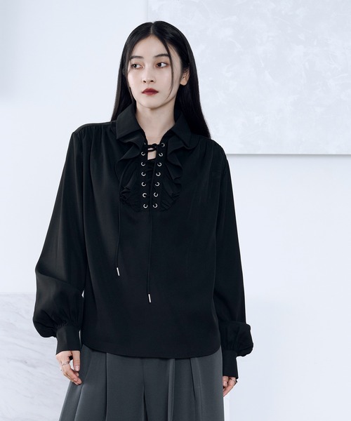 Ellno Loset（エルノロゼット）の「レースアップフリルシャツ（シャツ/ブラウス・メンズ・ブラック/オフホワイト・SMALL/MEDIUM/LARGE）」の20枚目の写真