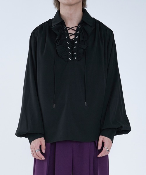 Ellno Loset（エルノロゼット）の「レースアップフリルシャツ（シャツ/ブラウス・メンズ・ブラック/オフホワイト・SMALL/MEDIUM/LARGE）」の11枚目の写真