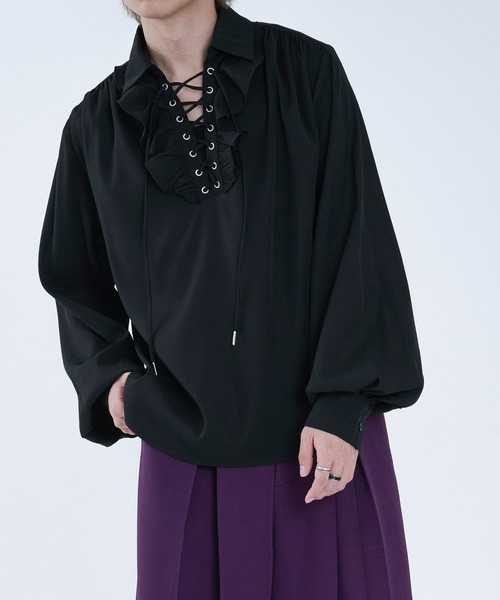 Ellno Loset（エルノロゼット）の「レースアップフリルシャツ（シャツ/ブラウス・メンズ・ブラック/オフホワイト・SMALL/MEDIUM/LARGE）」の15枚目の写真