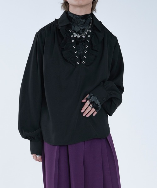 Ellno Loset（エルノロゼット）の「レースアップフリルシャツ（シャツ/ブラウス・メンズ・ブラック/オフホワイト・SMALL/MEDIUM/LARGE）」の13枚目の写真