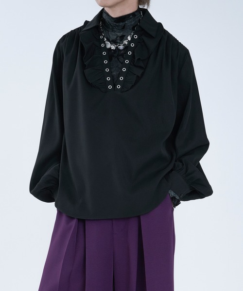 Ellno Loset（エルノロゼット）の「レースアップフリルシャツ（シャツ/ブラウス・メンズ・ブラック/オフホワイト・SMALL/MEDIUM/LARGE）」の12枚目の写真