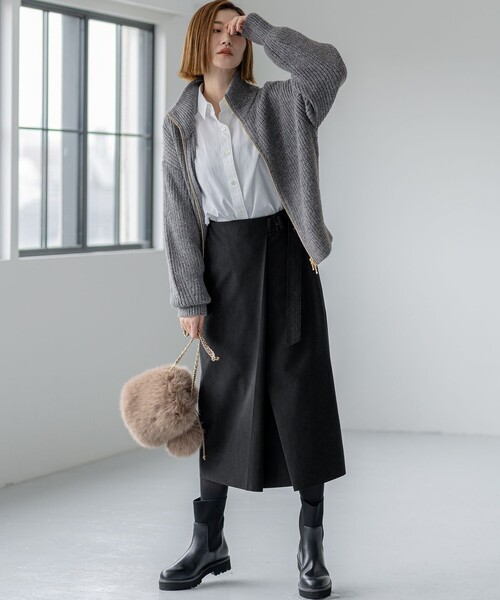 セール】【洗える】スパンコールバルキー ダブルジップ ニットブルゾン