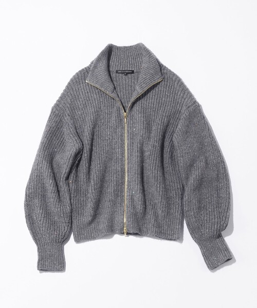 セール】【洗える】スパンコールバルキー ダブルジップ ニットブルゾン
