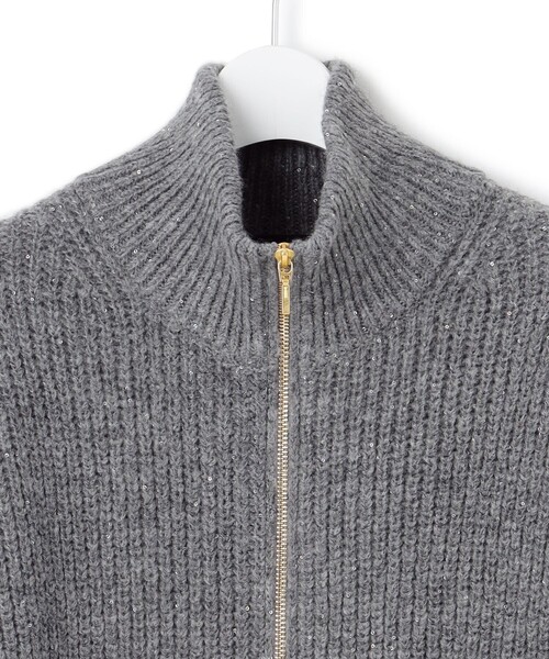 セール】【洗える】スパンコールバルキー ダブルジップ ニットブルゾン