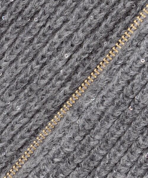 セール】【洗える】スパンコールバルキー ダブルジップ ニットブルゾン