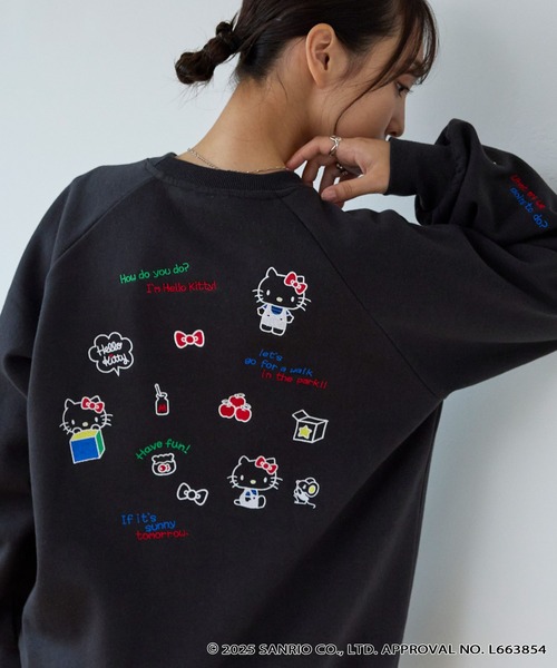 sanrio（サンリオ）の「【Sanrio characters/サンリオキャラクターズ】別注 ワンポイント刺繍 アソートプリント オーバーサイズクルーネックスウェット（スウェット・レディース・ブラック系2/グレー系/ワイン/ブラック系/スミクロ/オートミール・L/M）」の15枚目の写真