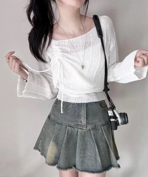VIBGYOR（ヴィブジョー）の「【LAMPOON】シャーリングニットアンサンブル（アンサンブル・レディース・ブラック/ピンク/グリーン/ホワイト/ブルー・FREE）」の2枚目の写真