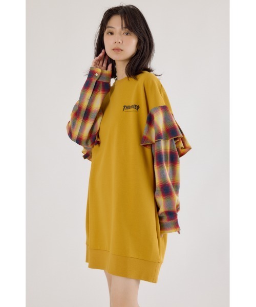 RODEO CROWNS WIDE BOWL(ロデオクラウンズワイドボウル)の「THRASHER リメイク スウェットワンピース(ワンピース・レディース・グレー×ホワイト/ブラック/イエロー・FREE)」の6枚目の写真