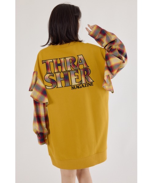 RODEO CROWNS WIDE BOWL(ロデオクラウンズワイドボウル)の「THRASHER リメイク スウェットワンピース(ワンピース・レディース・グレー×ホワイト/ブラック/イエロー・FREE)」の8枚目の写真
