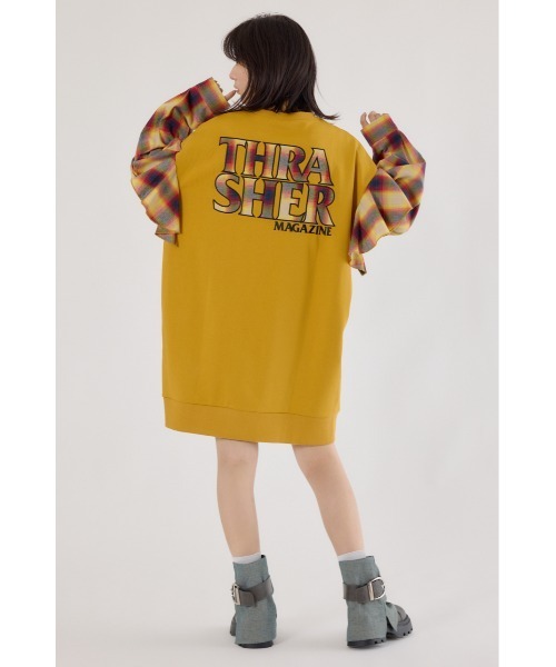 RODEO CROWNS WIDE BOWL(ロデオクラウンズワイドボウル)の「THRASHER リメイク スウェットワンピース(ワンピース・レディース・グレー×ホワイト/ブラック/イエロー・FREE)」の11枚目の写真