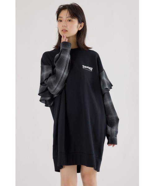 RODEO CROWNS WIDE BOWL(ロデオクラウンズワイドボウル)の「THRASHER リメイク スウェットワンピース(ワンピース・レディース・グレー×ホワイト/ブラック/イエロー・FREE)」の14枚目の写真
