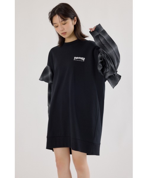 RODEO CROWNS WIDE BOWL(ロデオクラウンズワイドボウル)の「THRASHER リメイク スウェットワンピース(ワンピース・レディース・グレー×ホワイト/ブラック/イエロー・FREE)」の15枚目の写真