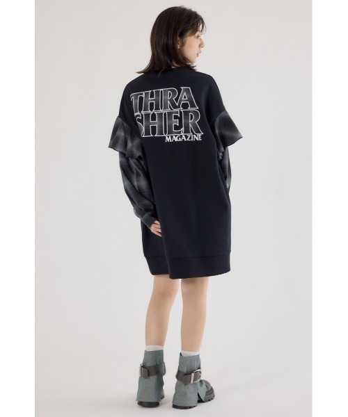 RODEO CROWNS WIDE BOWL(ロデオクラウンズワイドボウル)の「THRASHER リメイク スウェットワンピース(ワンピース・レディース・グレー×ホワイト/ブラック/イエロー・FREE)」の17枚目の写真