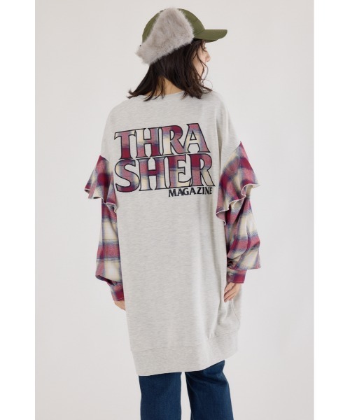 RODEO CROWNS WIDE BOWL(ロデオクラウンズワイドボウル)の「THRASHER リメイク スウェットワンピース(ワンピース・レディース・グレー×ホワイト/ブラック/イエロー・FREE)」の20枚目の写真
