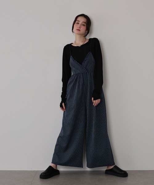 J by blue(ジェイバイブルー)の「ピンストライプフリルサロペット(サロペット/オーバーオール・レディース・ネイビー/グレー・MEDIUM)」の21枚目の写真